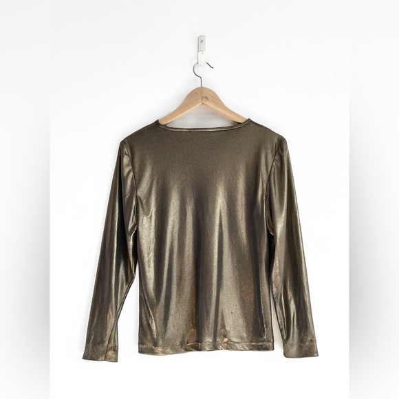 HOLT RENFREW 🪐 vintage long sleeve metallic bronze gold top [ S - M ] - Picture 2 of 4